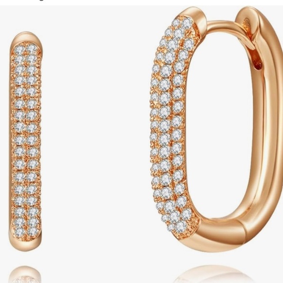 14k gold plated 3 row cz huggie hoops luxury look - Picture 2 of 2